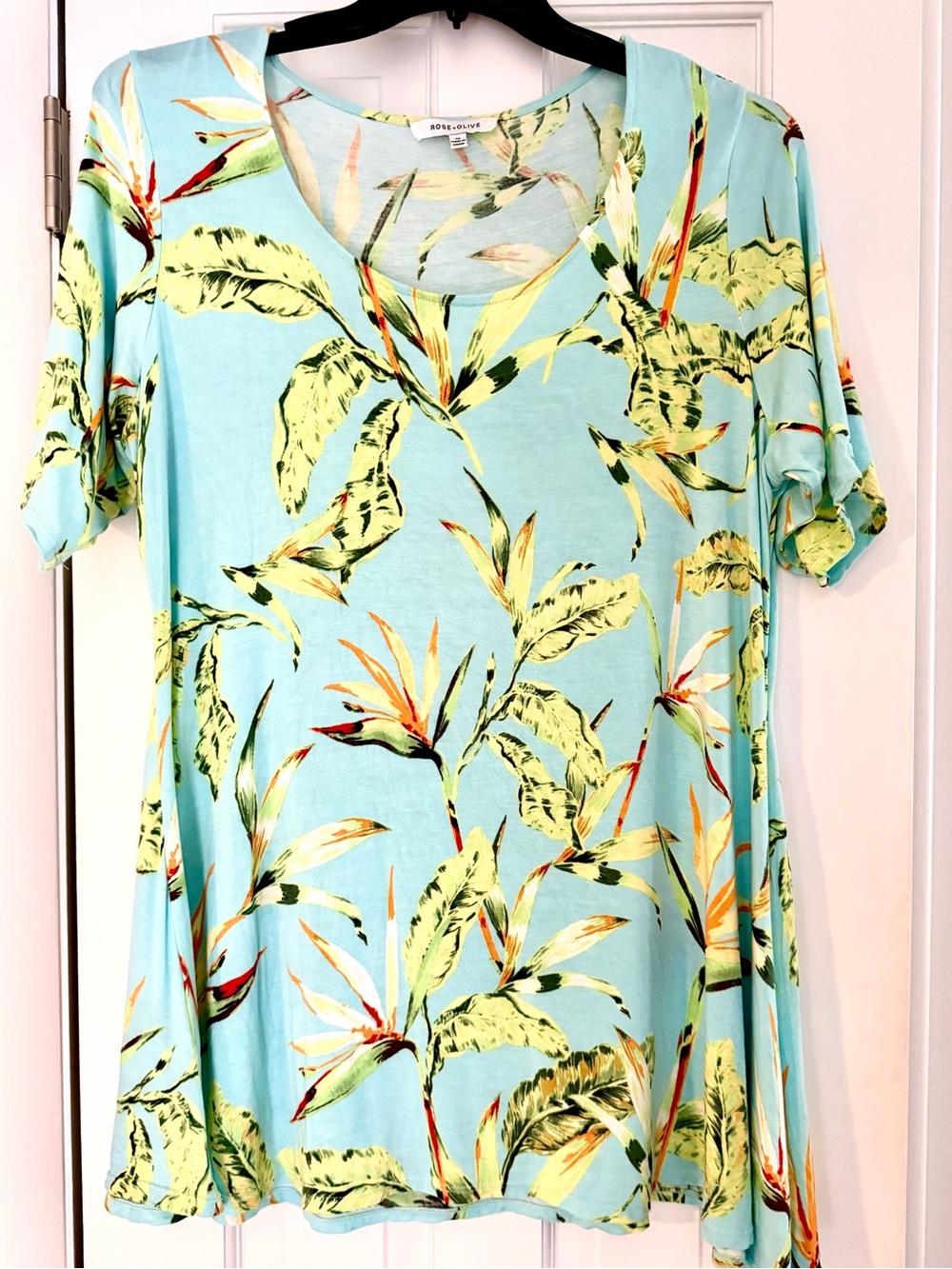 Rose & Olive Aqua Tropical Print Scoop Neck Tunic